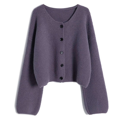 Women's fashionable short cardigan with fine ribbing and button detailing NOVAE
