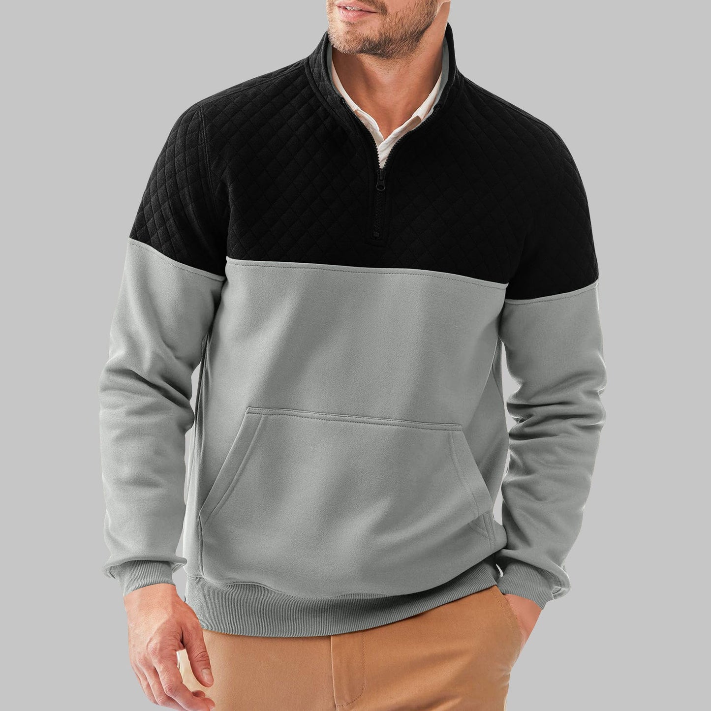 Men's fleece pullover with quilted details and high collar NOVAE