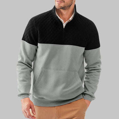 Men's fleece pullover with quilted details and high collar NOVAE