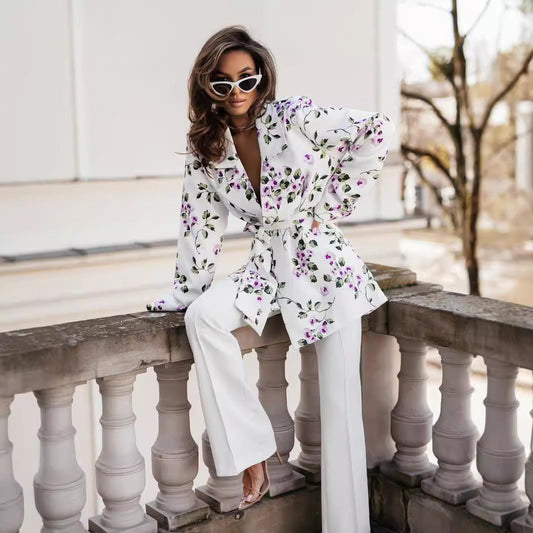 Women's wrap blouse with elegant leopard print and long puff sleeves NOVAE