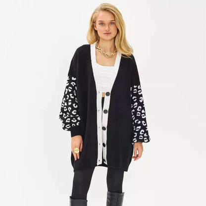 Women's cardigan with leopard print and feminine details NOVAE