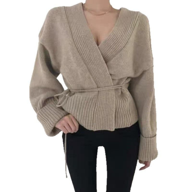 Women's wrap cardigan with structured design and wide sleeves NOVAE