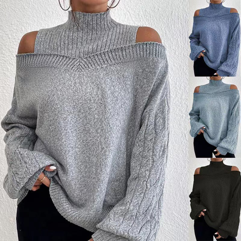 Women's pullover with off-the-shoulder sleeves and high collar NOVAE