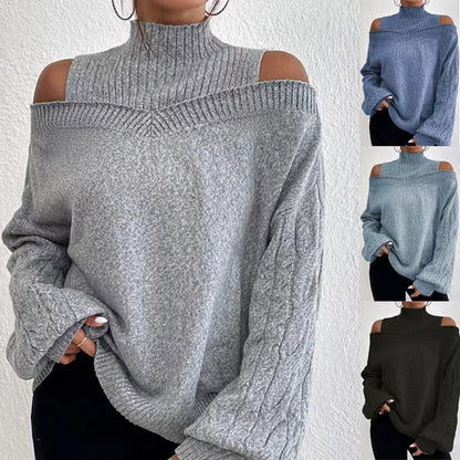 Women's pullover with off-the-shoulder sleeves and high collar NOVAE