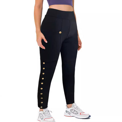 Women's sporty high-waisted leggings with versatile pockets and snap button details NOVAE