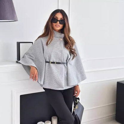 Women's cape jacket with stylish belt and elegant structure NOVAE