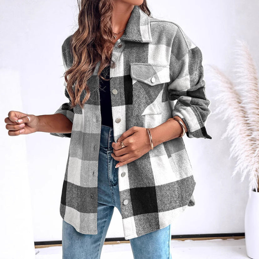 Women's Plus Size Check Shirt Jacket NOVAE