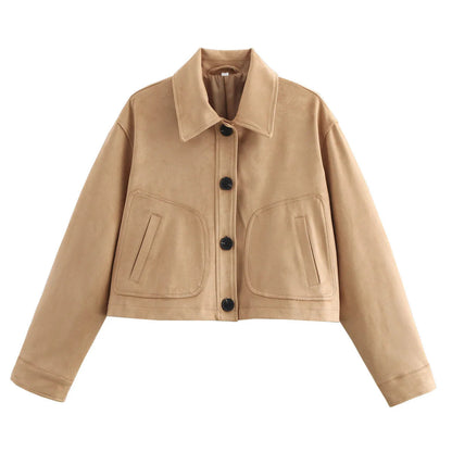 Women's cropped jacket made of high-quality imitation suede with large pockets NOVAE
