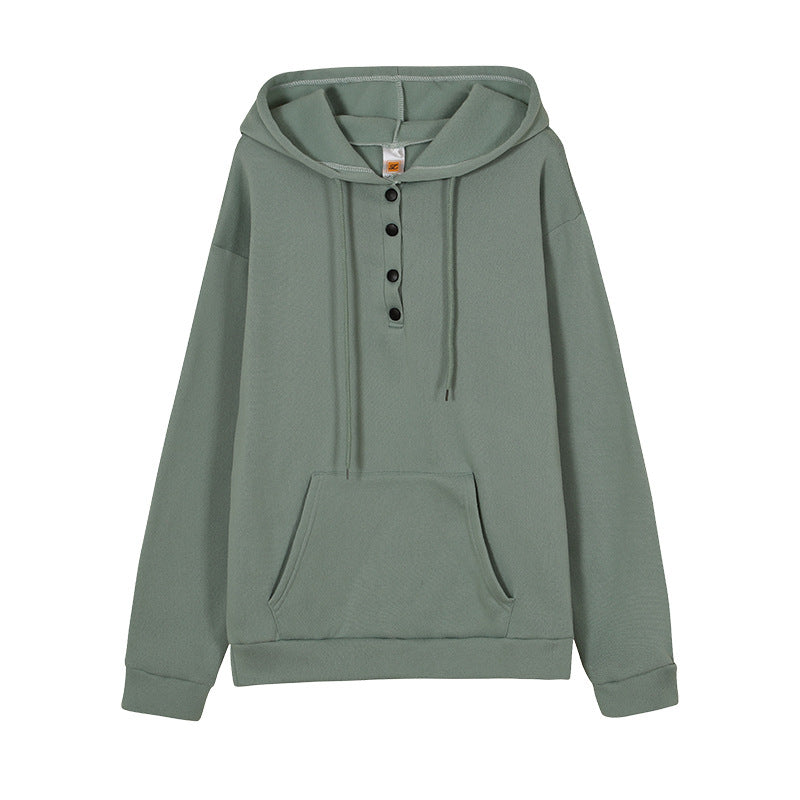 Women's hooded sweatshirt with button details and practical kangaroo pocket NOVAE