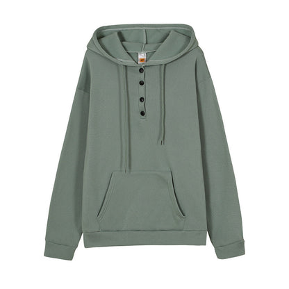 Women's hooded sweatshirt with button details and practical kangaroo pocket NOVAE
