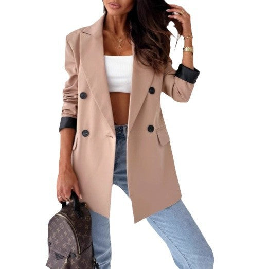 Women's elegant blazer with a wide cut and animal print on the sleeves NOVAE