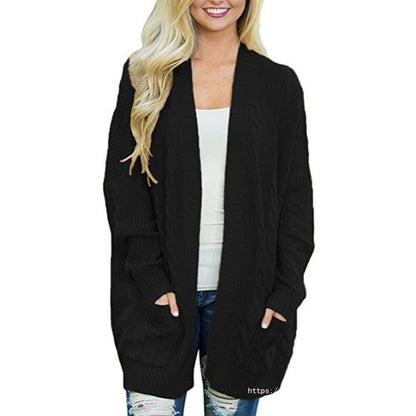 Women's chunky knit cardigan with deep pockets and elegant texture NOVAE