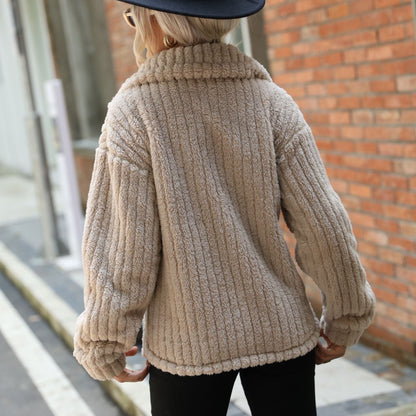 Women's plush jacket with textured fleece and modern button details NOVAE