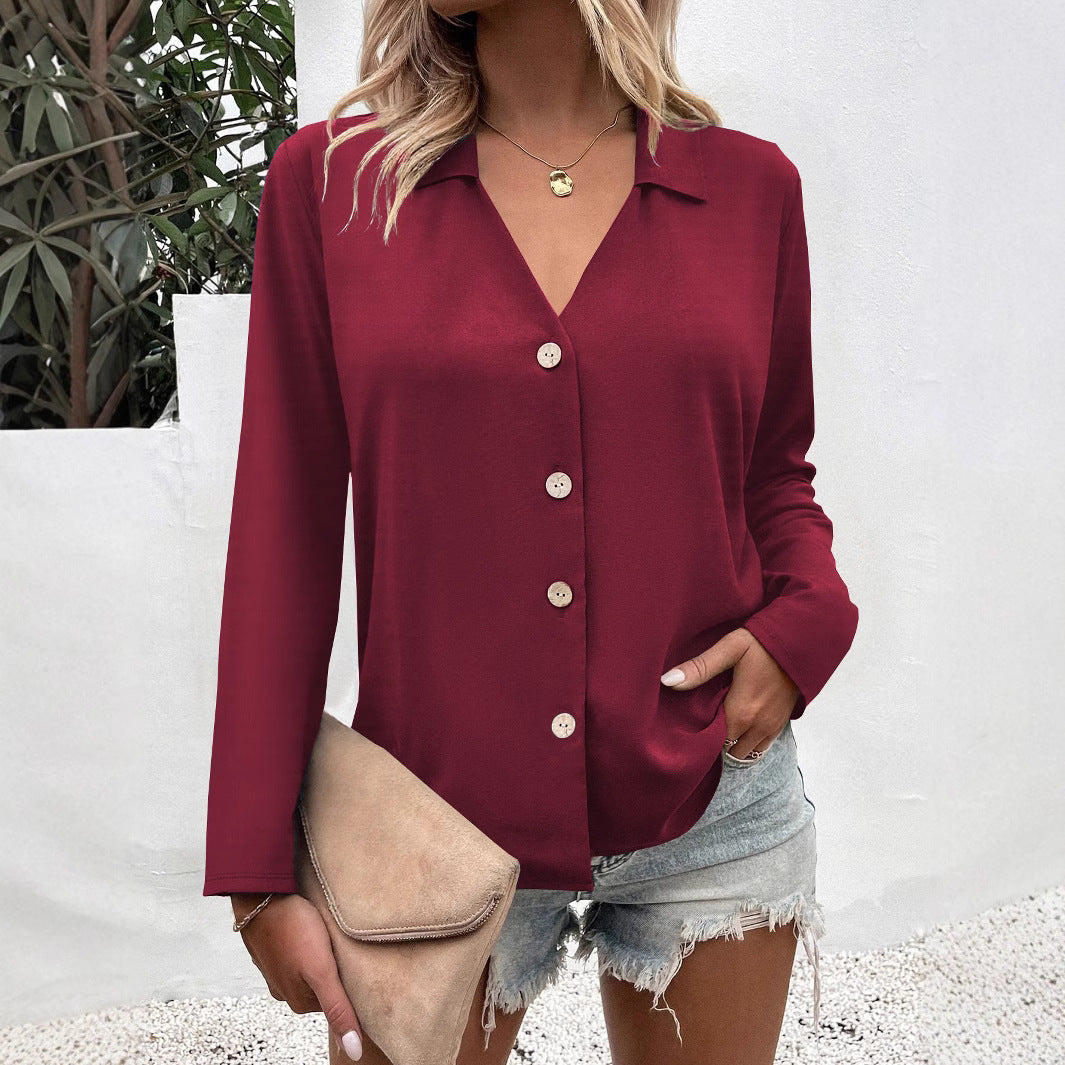 Women's fashionable blouse with V-neck and button details NOVAE