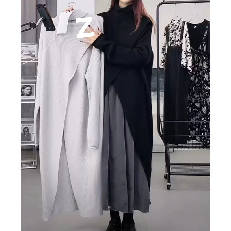 Women's knitted coat with high collar and asymmetrical cut NOVAE