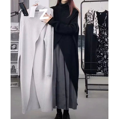 Women's knitted coat with high collar and asymmetrical cut NOVAE