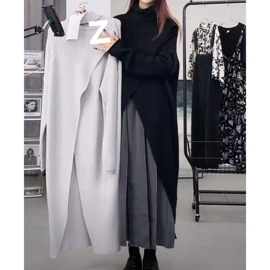 Women's knitted coat with high collar and asymmetrical cut NOVAE