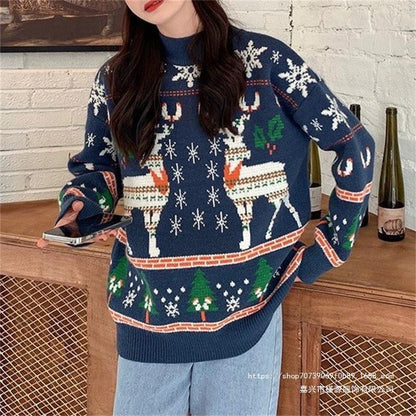 Women's festive sweater with 3D reindeer motif and high collar NOVAE