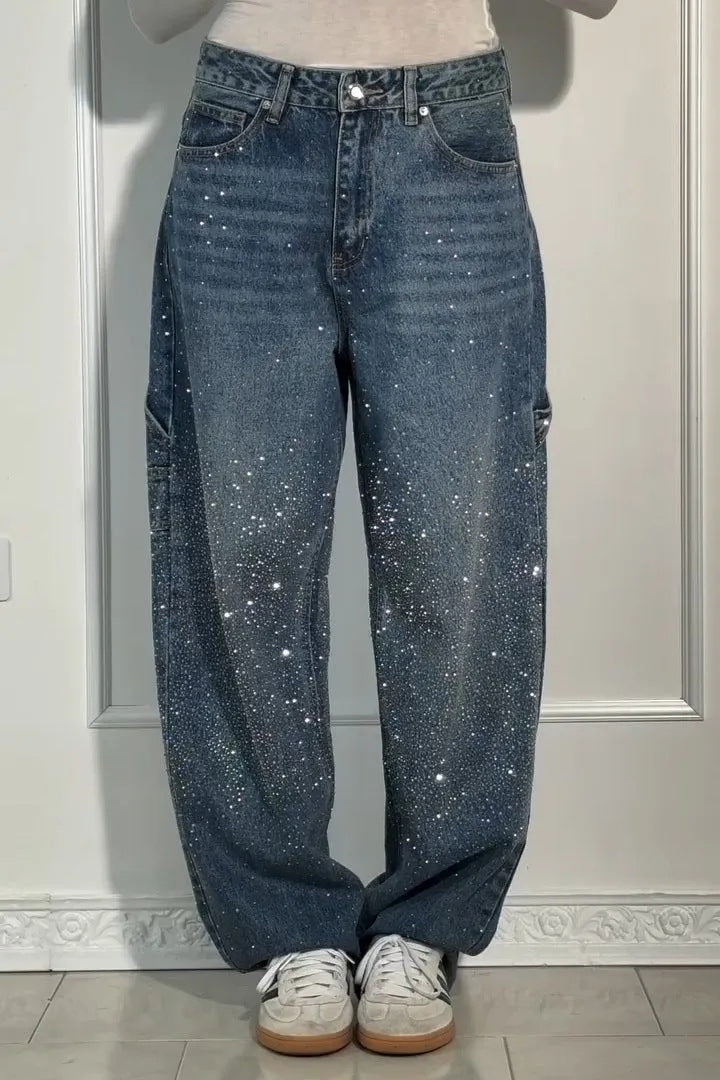 Women's fashionable mom jeans with shimmering details NOVAE