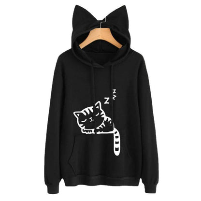 Women's hooded sweatshirt with cat ears and cute print NOVAE