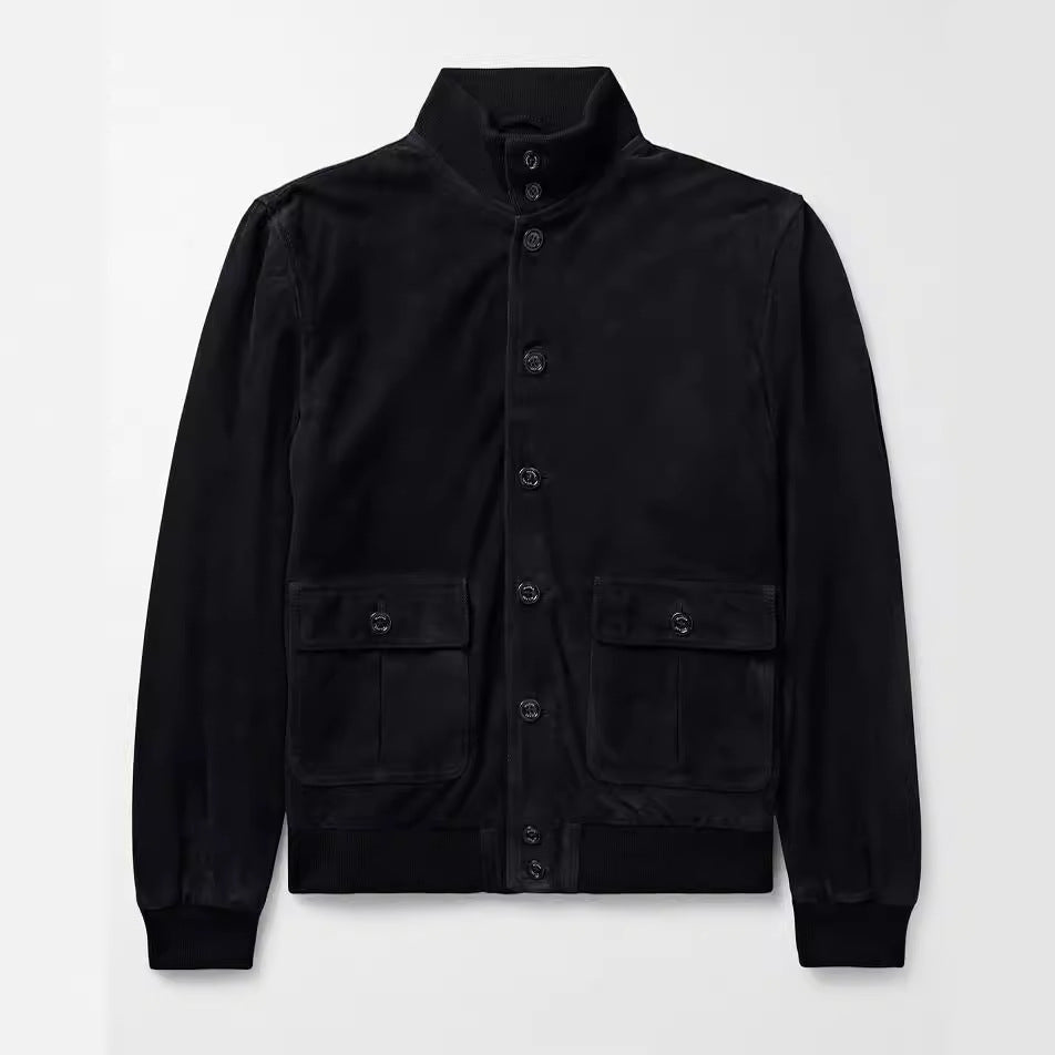 Men's elegant suede jacket with practical collar and patch pockets NOVAE
