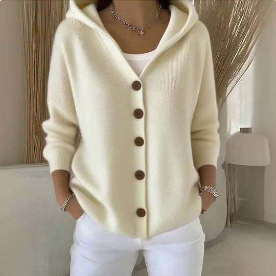 Women's hooded cardigan with practical button details and a relaxed fit NOVAE