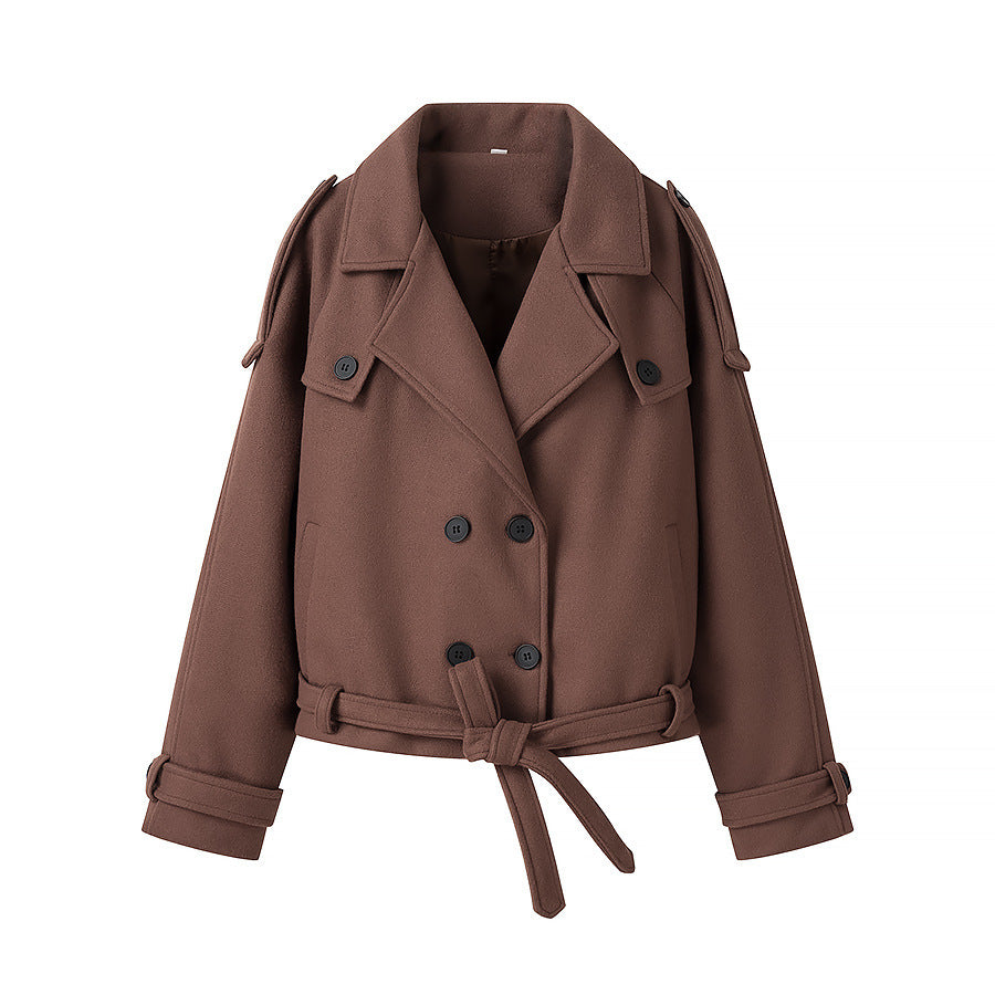 Women's fashionable short trench jacket with waist belt NOVAE