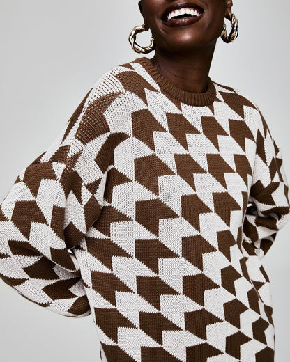 Women's geometric knit sweater with a relaxed fit and trendy trumpet sleeves NOVAE