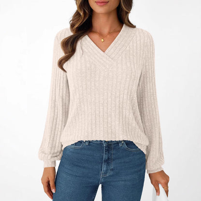Women's comfortable long-sleeved shirt with structured V-neck NOVAE