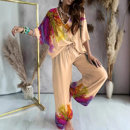 Women's Elegant Two-Piece Pantsuit with Artistic Print NOVAE