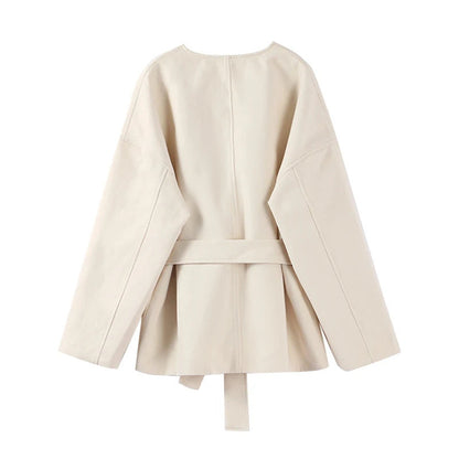 Women's fashionable wrap jacket with belt and elegant cut NOVAE