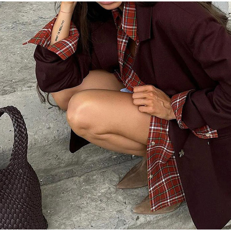 Women's fashionable oversized blazer with checkered pattern and relaxed cut NOVAE