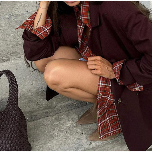 Women's fashionable oversized blazer with checkered pattern and relaxed cut NOVAE