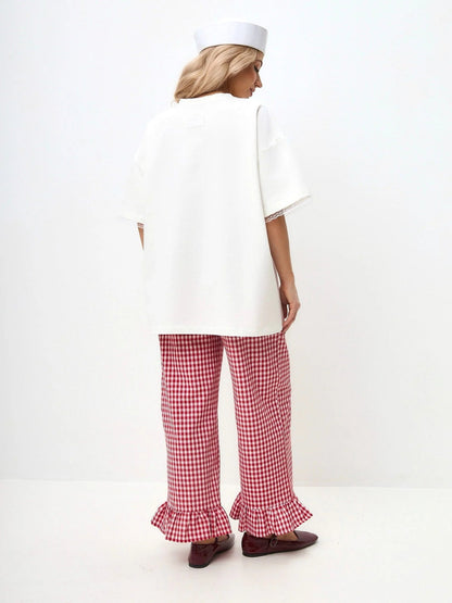 Women's casual oversized blouse with lace sleeve tie and relaxed design NOVAE