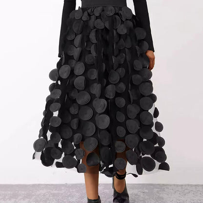 Women's Elegant Tulle Skirt with 3D Floral Appliqués NOVAE