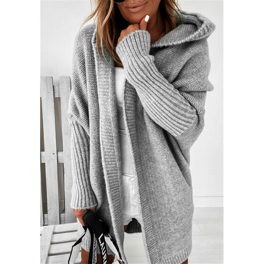 Women's Oversized Knit Cardigan with Hood and Textured Design NOVAE