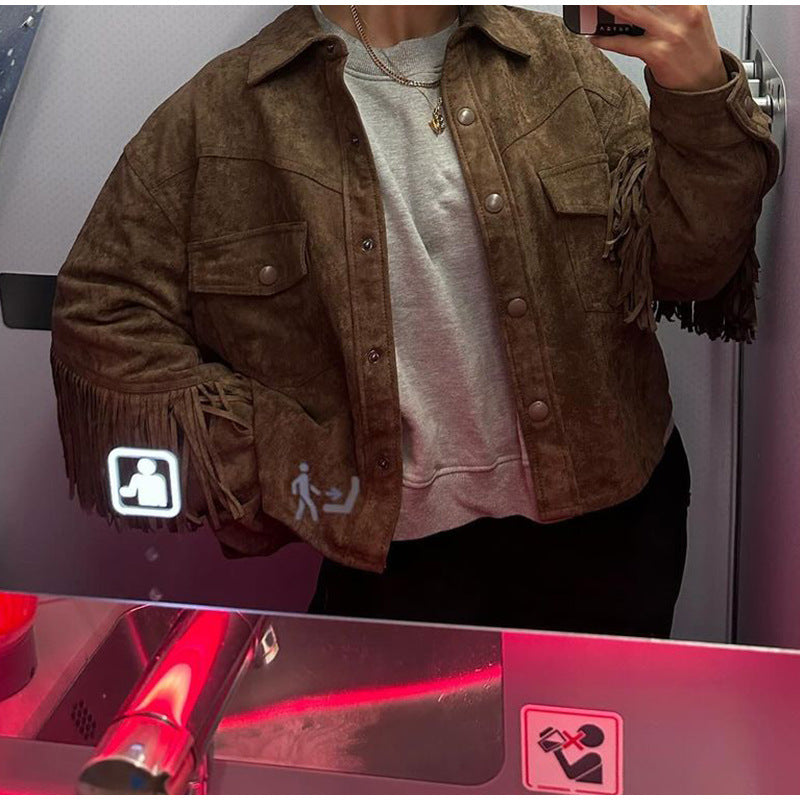 Women's casual suede jacket with fringe and pockets NOVAE