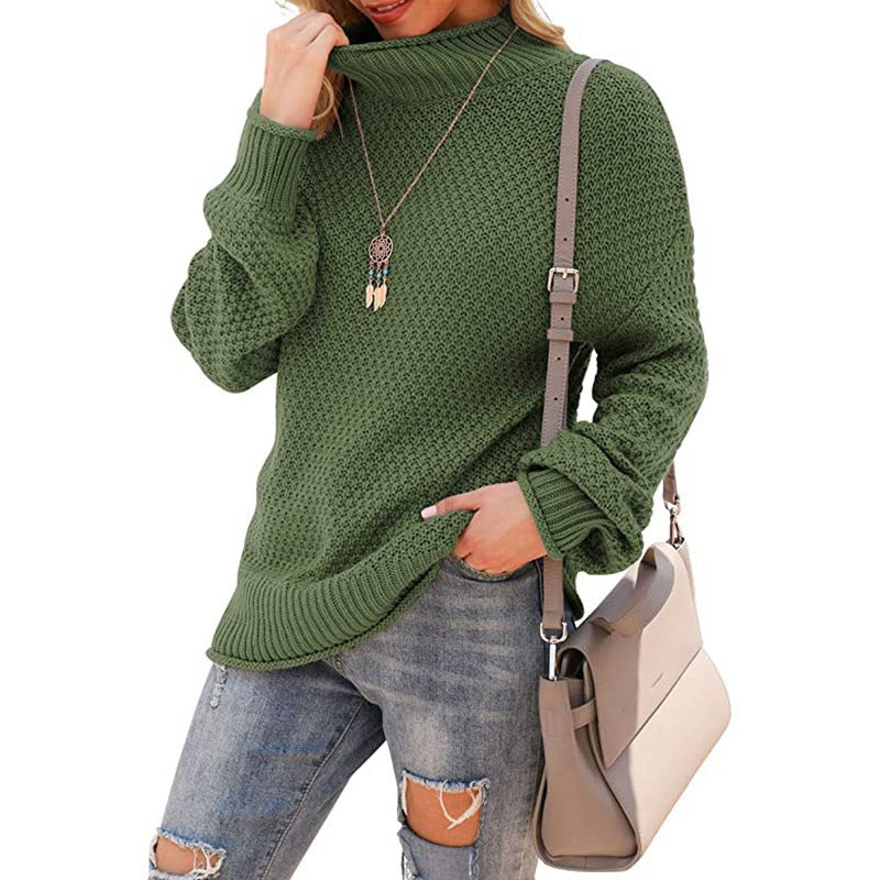 Women's chunky knit sweater with high collar and comfortable sleeves NOVAE