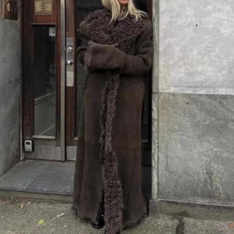 Women's Long Teddy Coat with Luxurious Fur Trim NOVAE