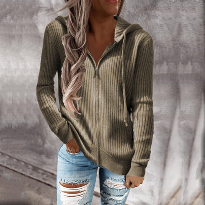 Women's cardigan with hood and ribbed texture NOVAE