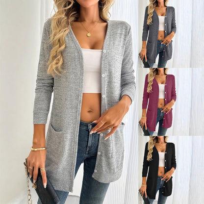 Women's long-sleeved cardigan with practical pockets and button placket NOVAE