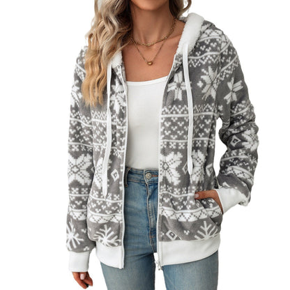 Women's fleece jacket with soft lining and winter pattern NOVAE