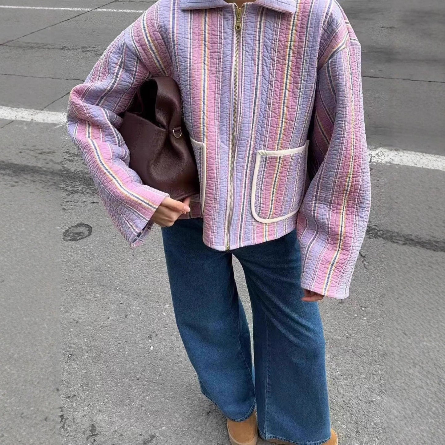 Women's quilted transitional jacket with wide collar and practical pockets NOVAE