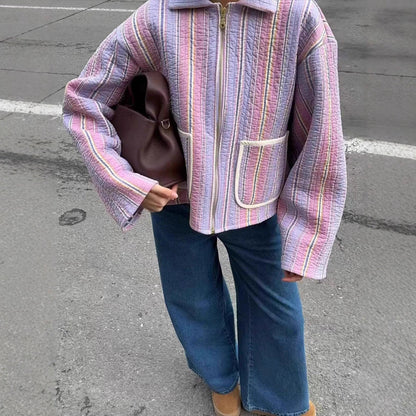 Women's quilted transitional jacket with wide collar and practical pockets NOVAE