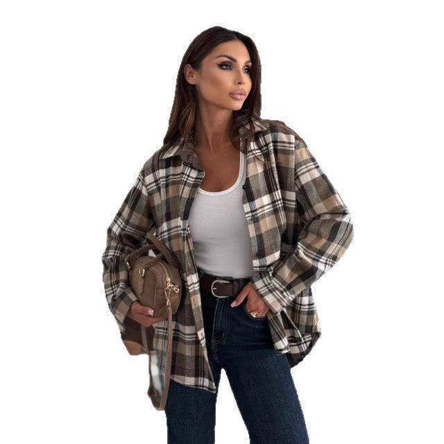 Women's checked overshirt with a relaxed fit and elegant details NOVAE