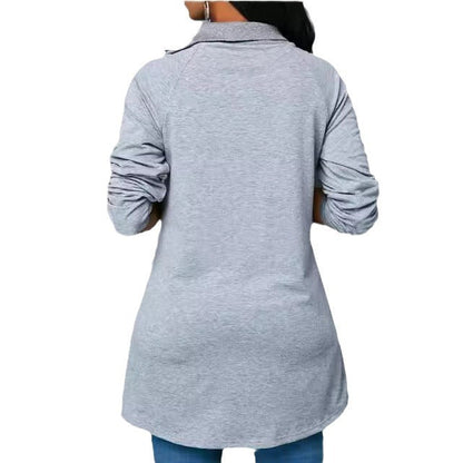 Women's round neck shirt with high collar and zipper NOVAE