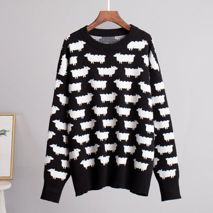 Women's knitted sweater with original sheep design NOVAE