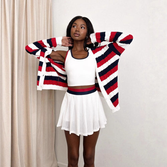 Women's casual cardigan with modern color stripes and comfortable cut NOVAE