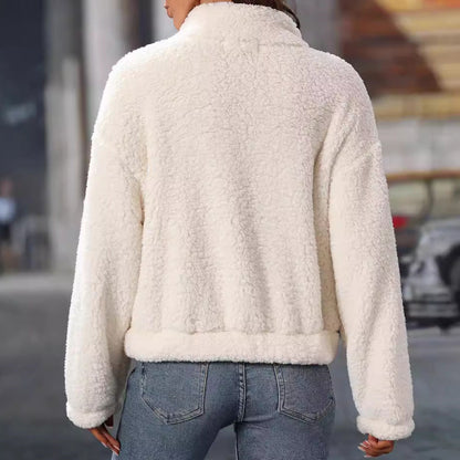 Women's Cozy Fleece Sweater with High Collar and Practical Pockets NOVAE