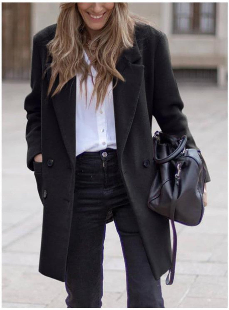 Women's elegant and warm wool coat with double button placket NOVAE